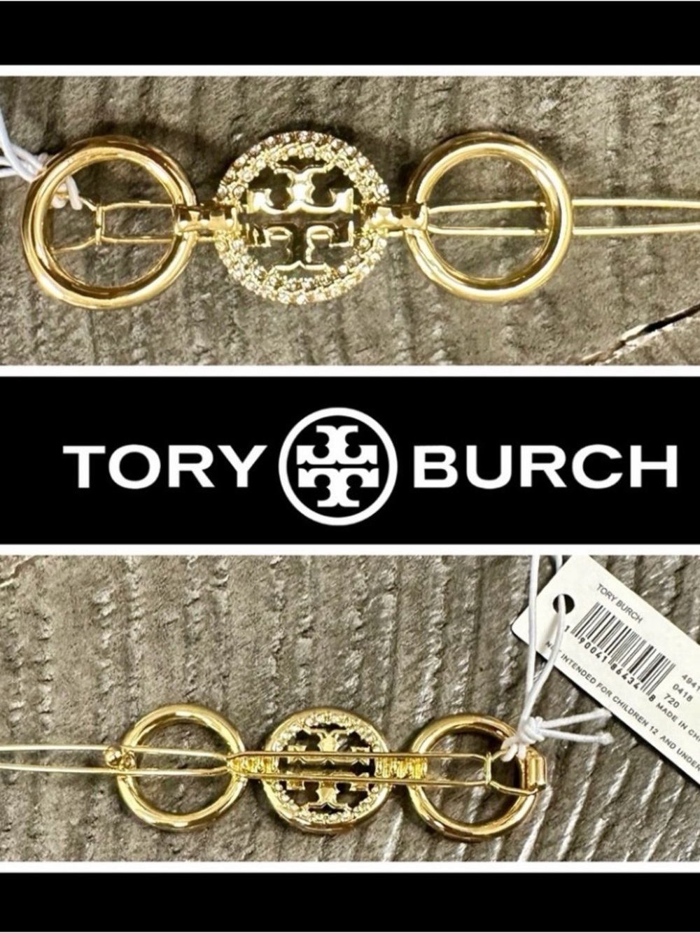 Tory Burch Gold Logo Hair Link Barrette NWT